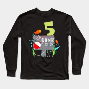 Kids 5th Birthday Fisherman Shirt Gone Fishin Gift for Boy Girl Long Sleeve T-Shirt